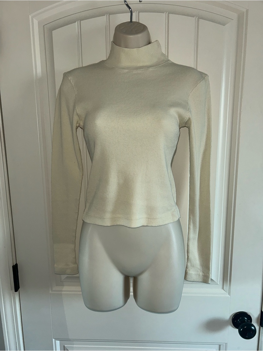 NEW Hard Tail Cream Ribbed Mock Neck Long Sleeve Top Sz OS